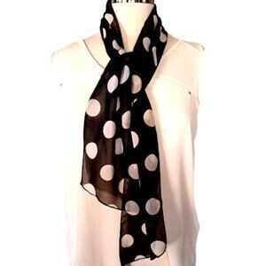 VINTAGE BLACK SCARF WITH WHITE POLDA DOTS